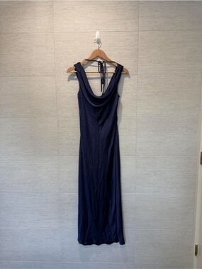 New Look Navy Blue Long Maxi Midi Dress cowl neck and tie back